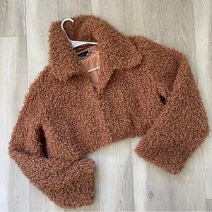 Majorelle Teddy Jacket leandra faux fur Crop womens Brown (large) sherpa glam